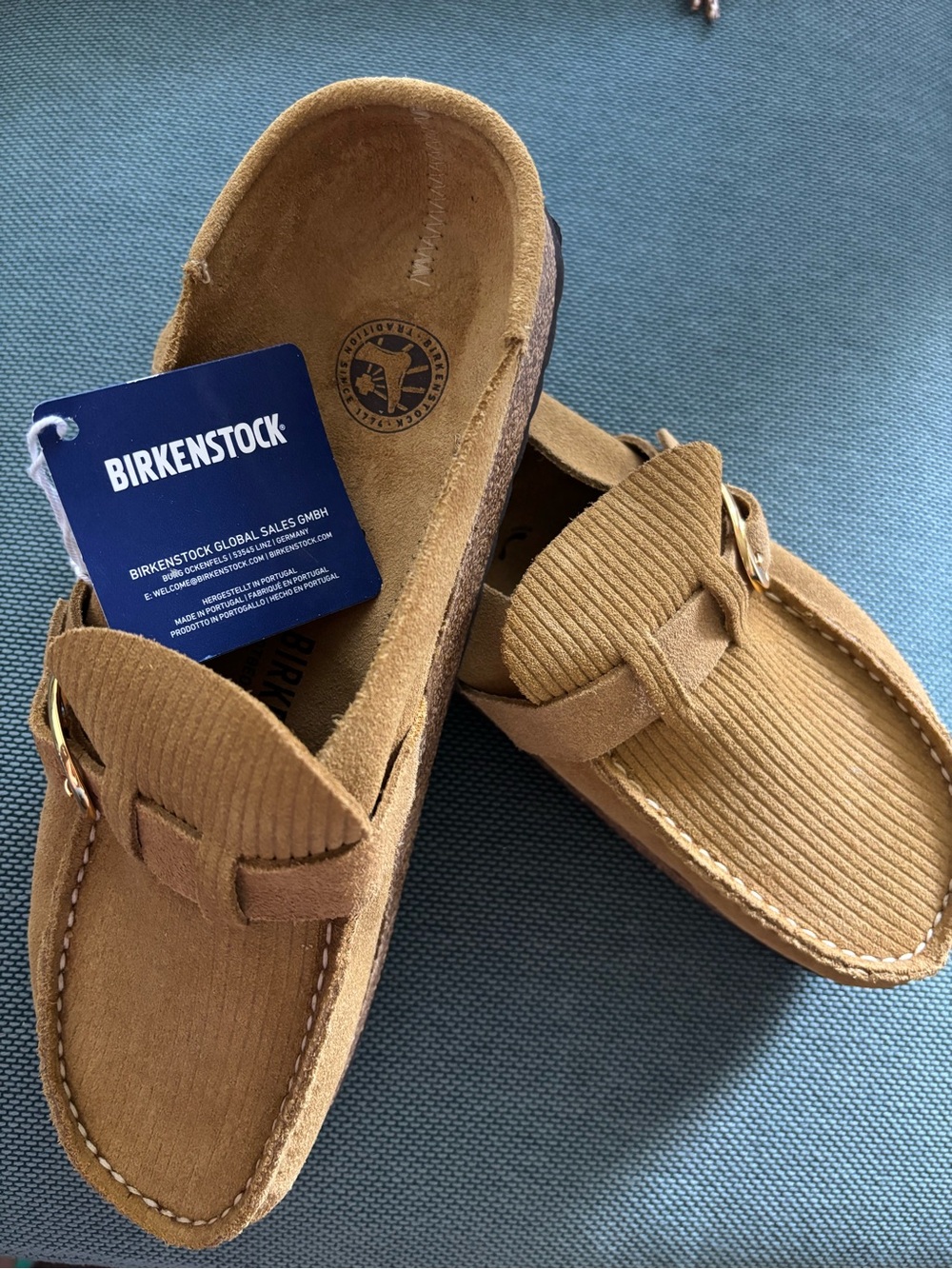 Birkenstock Women’s Tan Corduroy Slip-On Suede Buckle Size L8 M6